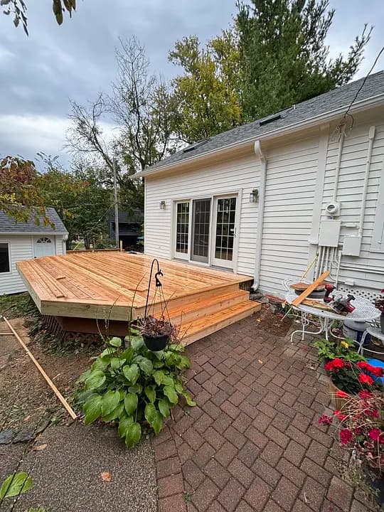 Cedar deck patio in backyard